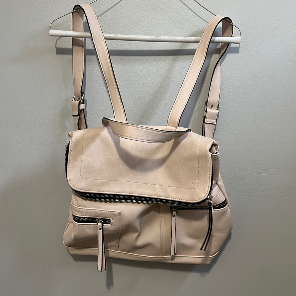 Pink faux leather backpack